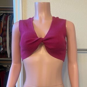 Women’s Twisted Front Ribbed Crop Top - Magenta. Size M. Great Stretch & Fit.